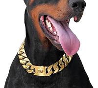 Big Dog Gold Chain Collar- 32MM Thick 18K Gold Plated, Strong Heavy Duty 316L Stainless Steel, Secure Snap Buckle- Cuban Link Chain Collar For Large Dogs (Size : 20''(for 18~20''Neck))