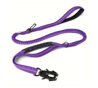 Big Dog Leash Heavy Duty, Shock Absorbing Bungee Lead with Traffic Handle, Dual Handles & Car Safety Belt for Outdoor Strong No Pull Leash for Small Medium Large Breeds, Purple