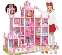 Big Doll House for Kids Ages 3 4 5 6 7 8, 4-Story 11 Rooms Princess Play House Toys with 4 Doll & Doll Furnitures, DIY Dollhouse with Light Strip