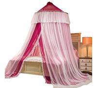 Big Dome Mosquito Net Double Bed Canopy, Princess Hanging Bed Tent Double Layer Lace for Single to King Size Beds Ideal for Bedroom Decorative,Rose Red