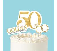 Big Dot of Happiness 50th Wedding Anniversary Cake Topper Set, Golden Anniversary Dessert Decorations, 50 Years Wedding Party Supplies - 3 Count
