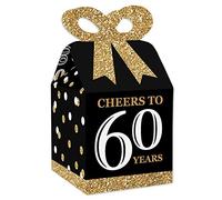 Big Dot of Happiness Adult 60th Birthday - Gold - Square Favours Gift Boxes - Birthday Party Bow Boxes - Set of 12