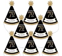 Big Dot of Happiness Adult 70th Birthday - Gold Mini Cone Party Hats - Set of 8, Black, Gold, White - Adult Use Only