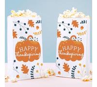 Big Dot of Happiness Happy Thanksgiving Popcorn Bags, Fall Harvest Party Favor Snack Treats, Free-Standing Individual White Paper Bags - 25 Count