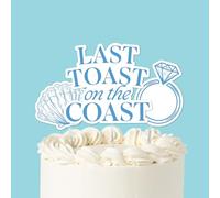 Big Dot of Happiness Last Toast on the Coast Cake Topper Set, Beach Bachelorette and Light Blue Coastal Bridal Shower Decorations with Engagement Ring and Seashell Designs - 3 Count
