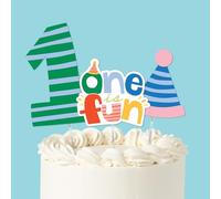 Big Dot of Happiness One is Fun 1st Birthday Cake Topper Set, Colorful Smash Cake Dessert Decorations, First Birthday Party Supplies - 3 Count
