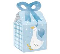 Big Dot of Happiness One Silly Goose Blue Bow Boxes, Boy 1st Birthday Party Decorations, Goose Favor Square Gift Bags - Set of 12