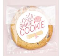Big Dot of Happiness Pink Grad One Smart Cookie Stickers and Clear Cookie Bags, Cellophane Treat Bags 4.25x7 Inches, Graduation Party Favor Gifts Candy or Baked Goods - 25 Count