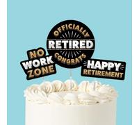 Big Dot of Happiness Retirement Cake Topper Set, Happy Retirement Dessert Decorations with No Work Zone & Officially Retired Congrats Signs, Black & Gold Party Supplies - 3 Count