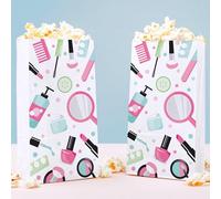 Big Dot of Happiness Spa Day Popcorn Bags, Girls Makeup Birthday Party Favor Snack Treats, Free-Standing Individual White Paper Bags - 25 Count