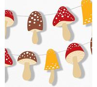 Big Dot of Happiness Wild Mushrooms Garland Banner, Yellow, Brown, Red Toadstool Fall Decor, Birthday Party Decorations Backdrop, 30 Feet of Cord, 15 Paper Mushroom Shapes