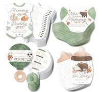 Big Dot of Happiness Woodland Animals Baby Shower Game Bundle Pack, 4 Different Party Activities (10 Cards Each) - Mommy or Daddy Quiz, Who Knows Mommy Best, What’s in Your Purse and Oh Baby