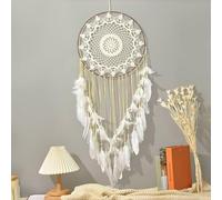 Big Dream Catcher Boho Feathers Decor Wall Hanging, Handmade White Dream Catchers Chic Room Decor for Teen Girls Bedroom Living Room Nursery