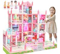 Big Dream Doll House for Girls 4 Stories 11 Rooms, Dolls, Mat, LED Light, Furnitures, Accessories Toddler Dollhouse Gift for 3 4 5 6 7 8 9 10 Year Old Girls Toys