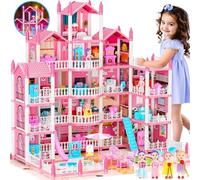 Big Dream Doll House for Girls with 5 Stories 19 Rooms, Dolls, Mat, LED Light, Furnitures, Puppie, Accessories, Toddler Dollhouse Gift for for 6 7 8 9 10 Year Old Girls Toys
