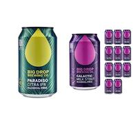 Big Drop Brewing Paradiso Citra IPA Beer, Naturally Brewed Alcohol Free Beer, 12 x 330ml Cans & Galactic Milk Stout, Naturally Brewed Alcohol Free IPA Beer, Non Alcoholic Beer, 12 x 330ml Cans