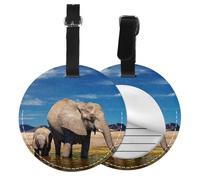 Big Ears Elephant Print Round Luggage Tag 10 Cm, Pu Leather Suitcase Label, Luggage Tags for Cruise Ships Suitcase Tags Beach Malibu Print Privacy Cover Id Label