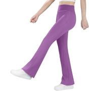 BIG ELEPHANT Girls Fleece Lined Flare Leggings, High Waisted Athletic Bell Bottom Pants for Kids Purple