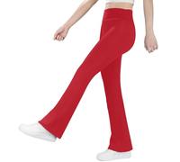 BIG ELEPHANT Girls Fleece Lined Flare Leggings, High Waisted Athletic Bell Bottom Pants for Kids Red