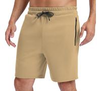 BIG ELEPHANT Mens Cotton Drawstring Shorts - Breathable Sports Shorts for Training Jogging Casual with Pockets and Loose Fit Khaki
