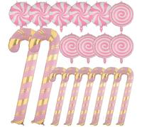 Big Eye Owl 18 Pcs Pink Christmas Candy Foil Balloons Large Xmas Candy Cane Balloons for New Year Holiday Candies Pink Theme Birthday Party Decorations