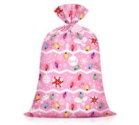 Big Eye Owl Extra Large Pink Christmas Plastic Gift Bags 48"x36" Jumbo Xmas Gift Bag Noel Merry Christmas Tree Light Bulbs Snowflakes Holiday Birthday Party Decorations Supplies