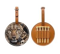 Big Eyed Leopard Brown Golf tee Storage Bag, Multifunctional Golf tee Storage Bag for Men, Durable PU Material