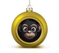 Big-Eyed Monkey Christmas Tree Ornaments 1.6 Inch Shatterproof Pc Plastic Balls with Lanyard Baubles Hanging Christmas Ball Ornaments for Xmas Tree Holiday Party Wedding Home Decorations-Golden