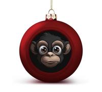Big-Eyed Monkey Christmas Tree Ornaments 1.6 Inch Shatterproof Pc Plastic Balls with Lanyard Baubles Hanging Christmas Ball Ornaments for Xmas Tree Holiday Party Wedding Home Decorations-red