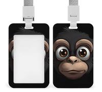 Big-Eyed Monkey Id Badge Holder with Lanyard, Clear Vertical Card Protector Waterproof, Breakaway Safety Neck Strap, Heavy Duty Name Tag Holder for Nurse Teacher Officer Staff Women Men