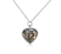 Big Eyed Monkey Pet Urn Necklace for Dog Cat Ashes Heart Cremation Keepsake Pendant Memorial Jewelry Gifts for Women Men
