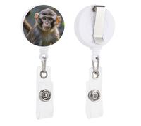 Big Eyed Monkey Retractable Badge Reel - Personalized ID Name Badge Holder with Lanyard Cute Badges Reel Holder Round Nurse Doctor Name Tag Badges Clip for Work