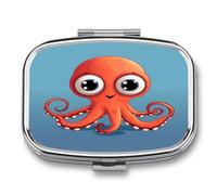 Big Eyed Red Octopus pilldispenser 2-Compartment Portable Travel Square PillCase Daily with Store Vitamins Pocket Medicine Organizer for Office Home Fish Oil
