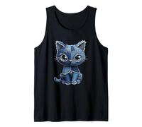 Big Eyes Cat Tee Cartoon Denim Animal Shirt for Kids Tank Top