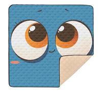 Big Eyes Dark Blue Cartoon Soft Padded Baby Activity Play Mat for Floor Portable Playroom Activity Mat for Babies Infants Toddlers, 50'' x 50''