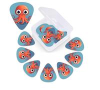 Big Eyes Red Octopus Print Guitar Picks 12 Pack with Custom Organizer Storage Box Guitar Accessories Ukulele for Acoustic Guitar Bass Gift
