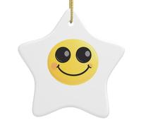 Big eyes smiling face Print Christmas Tree Ceramic Hanging Ornaments - Star Shaped Xmas Decorations, Home Party Decor