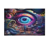 Big Eyes Wooden Jigsaw Puzzles for Adults Hard Poster Puzzle 1000 Piece Precise Interlocking Educational Game Toys （75×50cm）