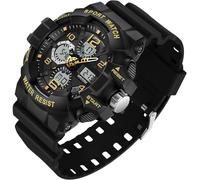 Big Face Men's Watches Military Sports Waterproof Watch for Men Digital Analog Dual Dial Time Display Date and Date Electronic Outdoor Tactical Stopwatch, Gold, Sport