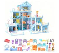 big family house playset-Dollhouse Playsets- Includes Small Doll & Pet Dog (Blue Castle 11 rooms)