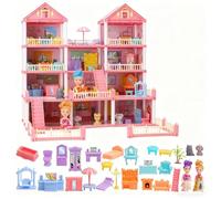 big family house playset-Dollhouse Playsets- Includes Small Doll & Pet Dog (Red Castle 14 rooms)