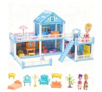 big family house playset-Dollhouse Playsets- Includes Small Doll & Pet Dog (Red Castle 4 rooms)