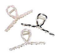 Big Fancy Metal Non-Slip Hair Clip, Large Jaw Clips, for Women Thin Thick Curly Hair Pearl Hair Clips Sparkly Hold Hair Jaw Clips (CHAIN SET OF 3)