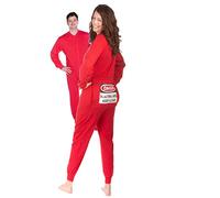 BIG FEET PAJAMA CO. Red Union Suit Onesie Pyjamas with Funny Bum Flap DANGER BLASTING AREA (L)