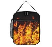 Big Fire Flames on Black Insulated Lunch Bag Reusable Cooler Lunchbox Tote Meal Container for Women Men