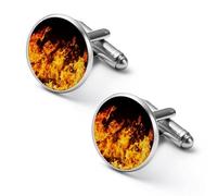 Big Fire Flames on Black Mens Cufflinks Shirt Cuff Links Business Wedding Customized Gifts Silver 1.7cm