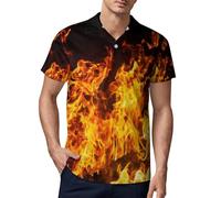 Big Fire Flames on Black Men's Golf Polo Shirt Slim-fit T-Shirts Short Sleeve Casual Print Tops M