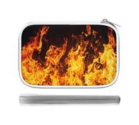 Big Fire Flames on Black Pencil Case Holder Pouch Stationery Pen Bag PU Leather Organizer