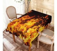 Big Fire Flames on Black Rectangle Table Cloth Waterproof Tablecloth Kitchen Dining Decorative Fabric Cover