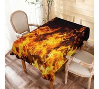 Big Fire Flames on Black Rectangle Table Cloth Waterproof Tablecloth Kitchen Dining Decorative Fabric Cover